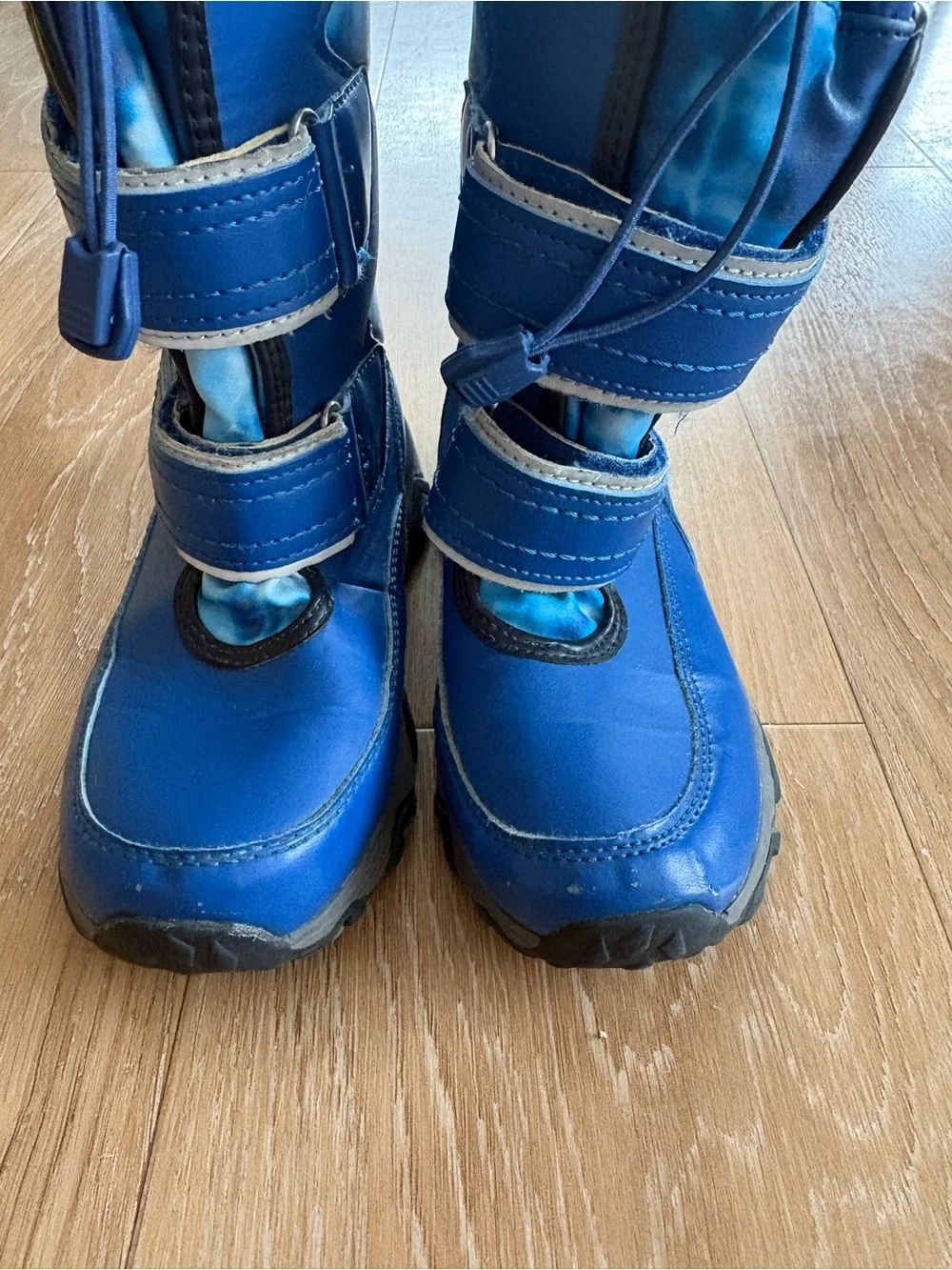 Lands' End Kids Blue Winter Rain & Snow Boots with Hook-and-Loop Straps Sz 13